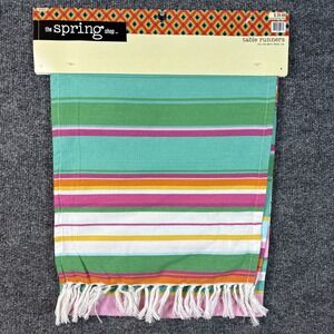 NWT Hobby Lobby The Spring Shop Table Runner-14" x 72"-Striped Fringe Pink Green
